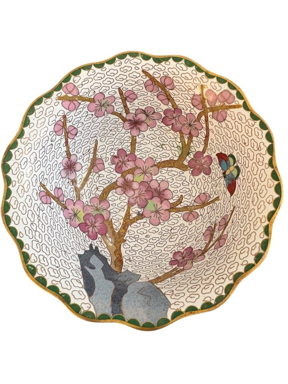 VTG Chinese Early Republic Period Bronze Cloisonne Bowl Vibrant Floral Butterfly
